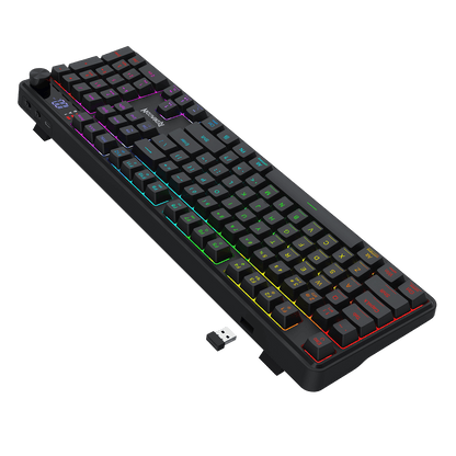 Redragon K526 PRO RGB Wireless Membrane Gaming Keyboard, 104 Keys Mechanical-Feel Keyboard w/LED Info Display, Media/Backlit Knob Control, Smooth Linear Switch & Software Supported