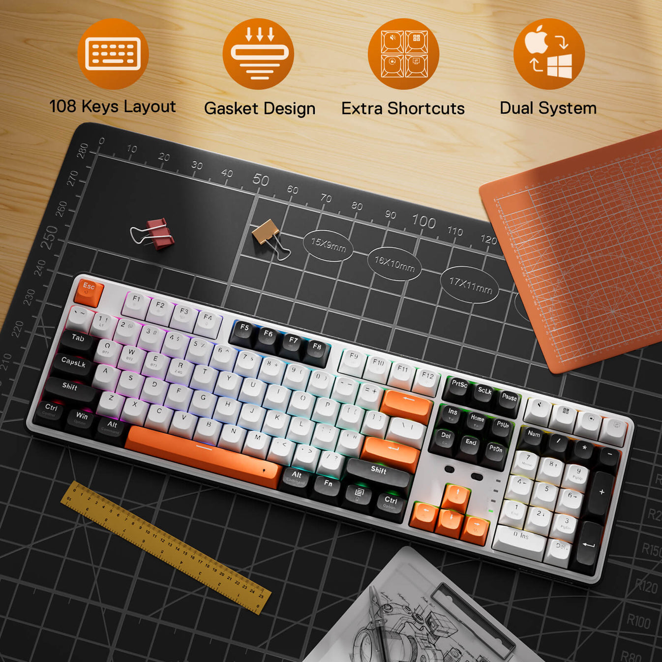 Redragon K689WBO RGB Pro Wyvern White 108-Key Gasket Wireless Mechanical Keyboard