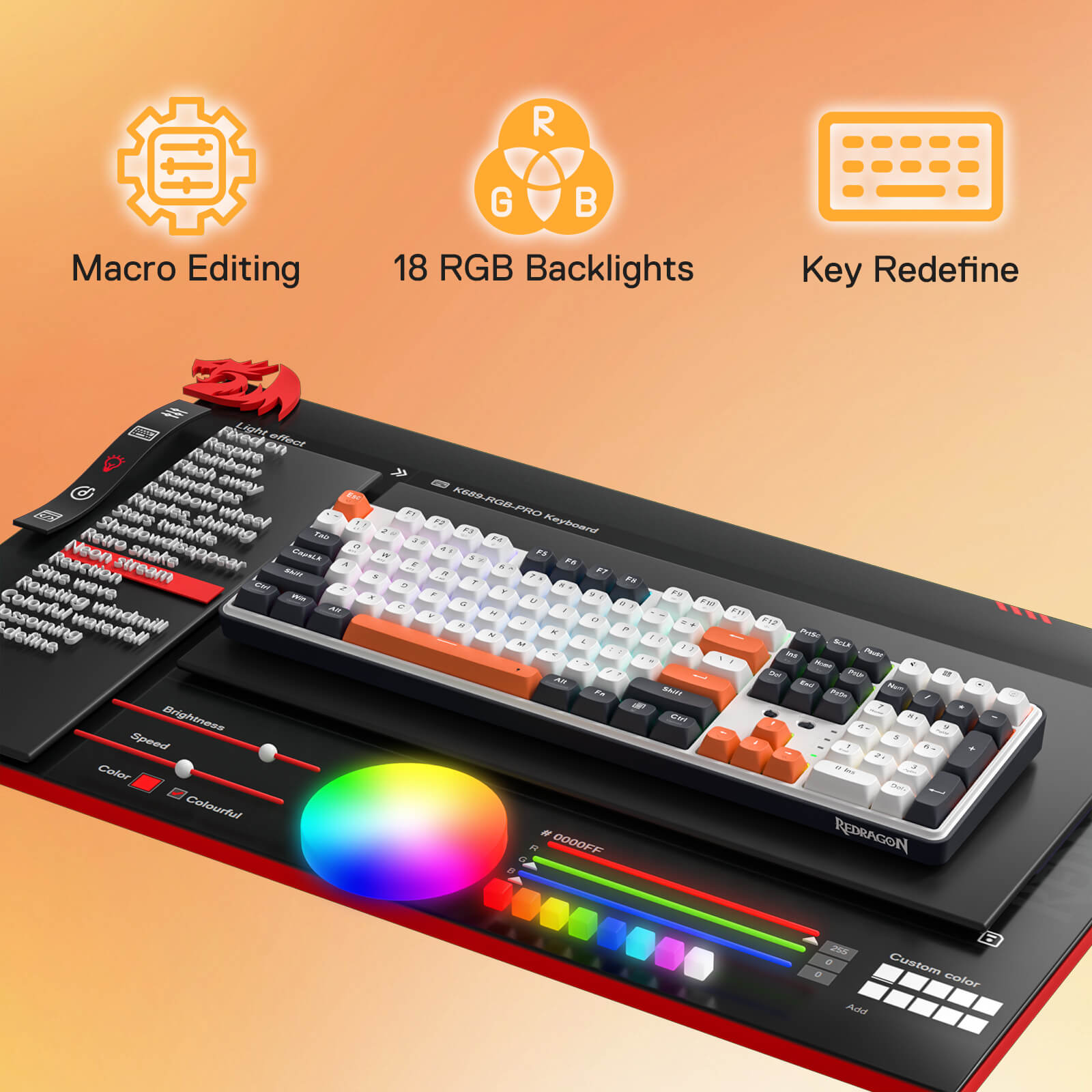 Redragon K689 PRO Wireless Gasket RGB Gaming Keyboard, 104 Keys + Extra 4 Hotkeys Mechanical Keyboard w/Upgraded Hot-swappable Socket, 5-Layer Noise Dampening, Round PBT Keycaps, Custom Linear Switch