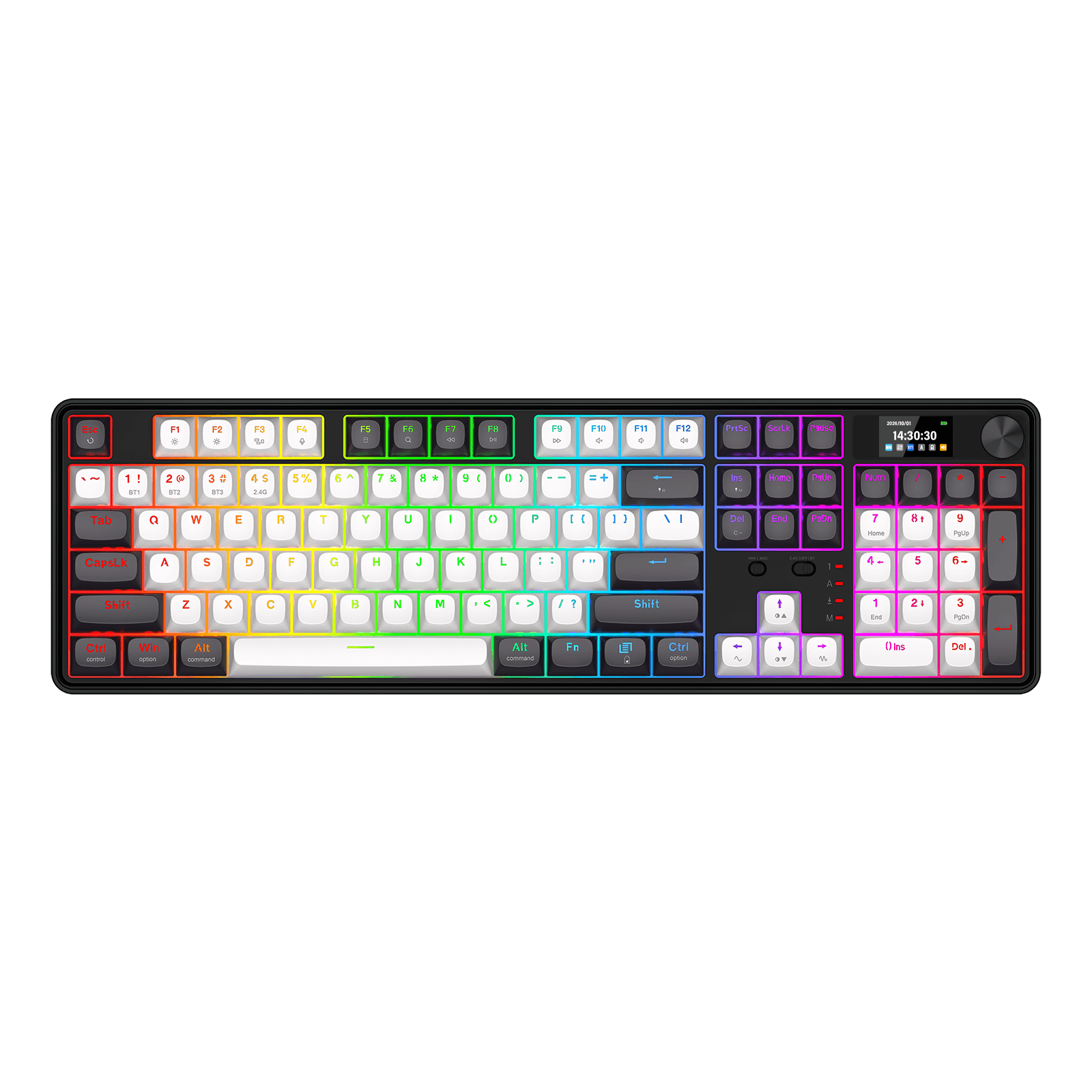 Redragon K761 Wireless Gasket Gaming Keyboard w/Hype Screen & Knob, 104 Keys Mechanical Keyboard, Easy-Control 1.14’’ TFT Info Display, 5-Layer Noise Dampening, Custom Linear Switch