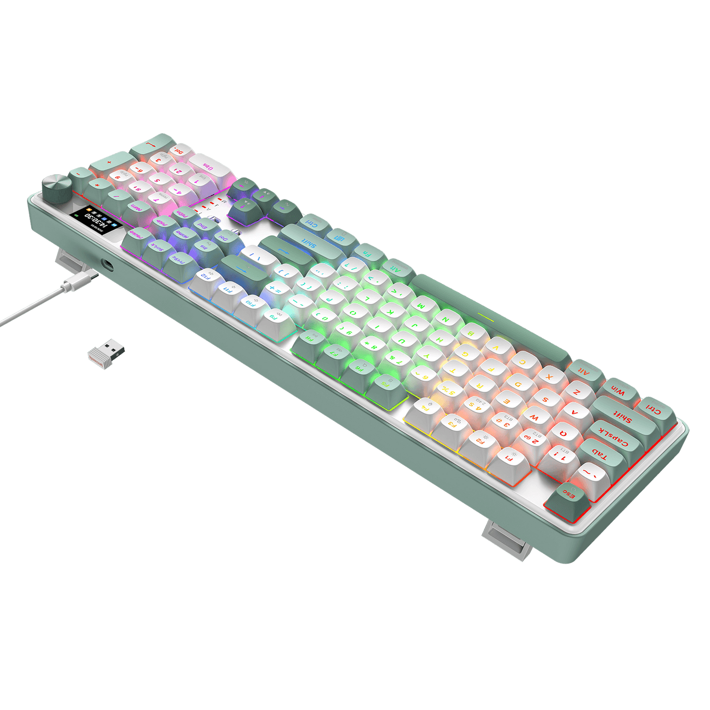 Mechanical keyboard with RGB lighting on a black background