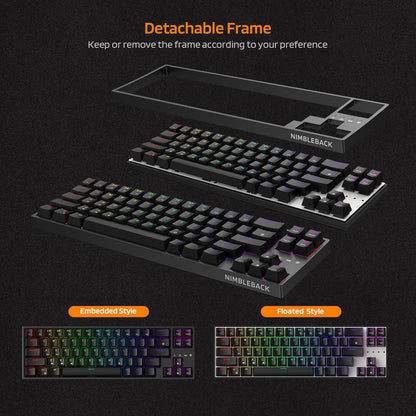 Keyboard with detachable frame feature on a dark background