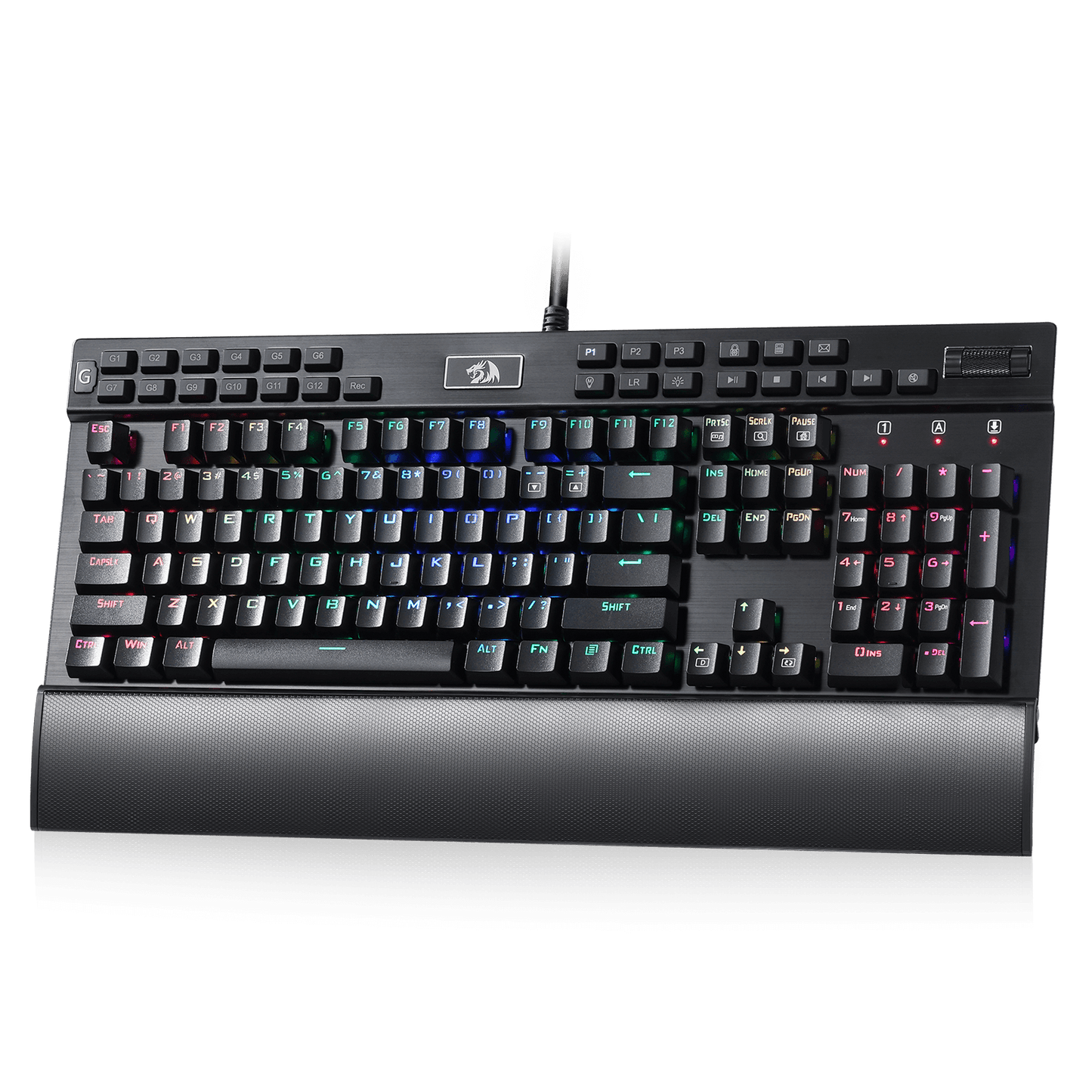 Redragon K550 RGB Gaming Keyboard, 104 Keys + 12 Macro G Keys Wired Mechanical Keyboard w/Aluminum Top Plate, Custom Clicky Purple Switch, Extra USB Port & Wrist Rest| show