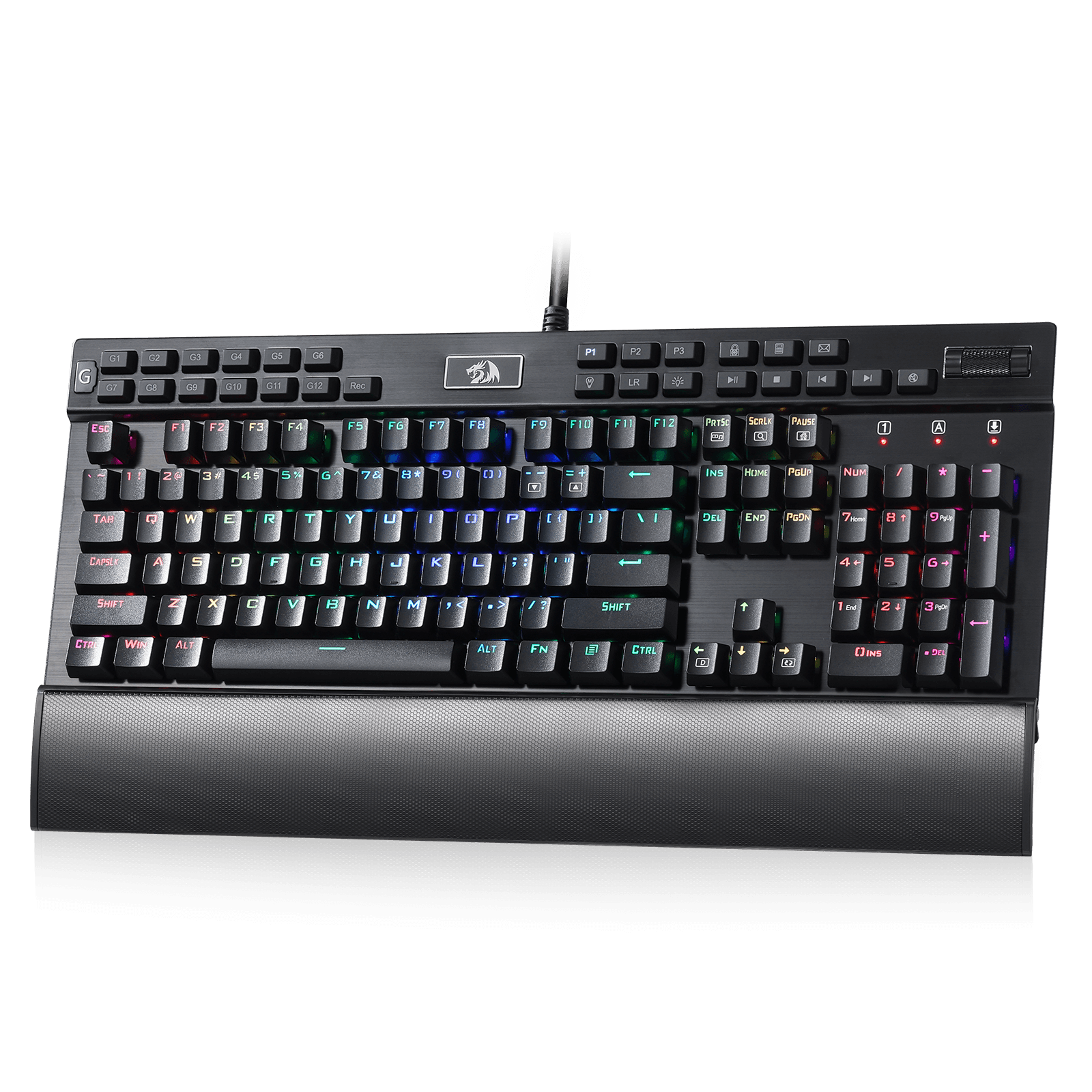 Redragon K550 RGB Gaming Keyboard, 104 Keys + 12 Macro G Keys Wired Mechanical Keyboard w/Aluminum Top Plate, Custom Clicky Purple Switch, Extra USB Port & Wrist Rest| show