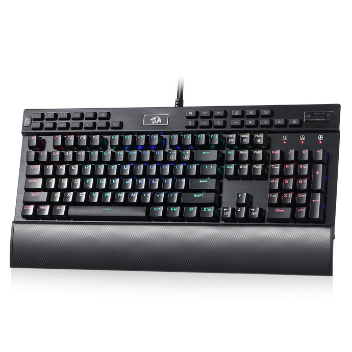 Redragon K550 RGB Gaming Keyboard, 104 Keys + 12 Macro G Keys Wired Mechanical Keyboard w/Aluminum Top Plate, Custom Clicky Purple Switch, Extra USB Port & Wrist Rest| show