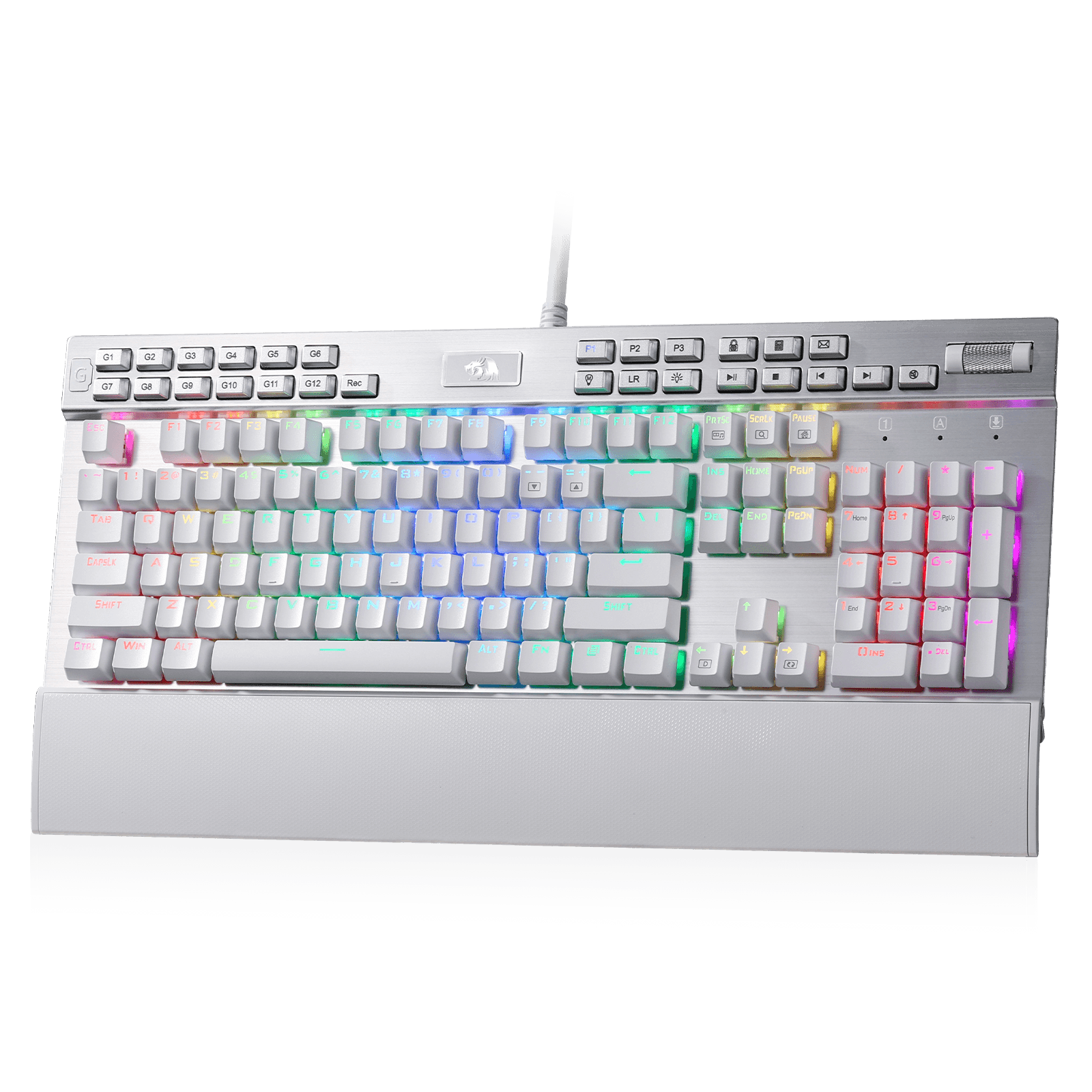 Redragon K550 RGB Gaming Keyboard, 104 Keys + 12 Macro G Keys Wired Mechanical Keyboard w/Aluminum Top Plate, Custom Clicky Purple Switch, Extra USB Port & Wrist Rest| show