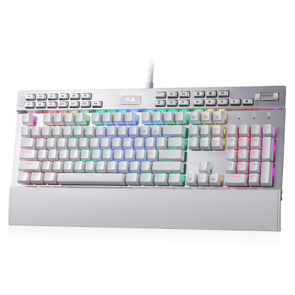 Redragon K550 RGB Gaming Keyboard, 104 Keys + 12 Macro G Keys Wired Mechanical Keyboard w/Aluminum Top Plate, Custom Clicky Purple Switch, Extra USB Port & Wrist Rest| show