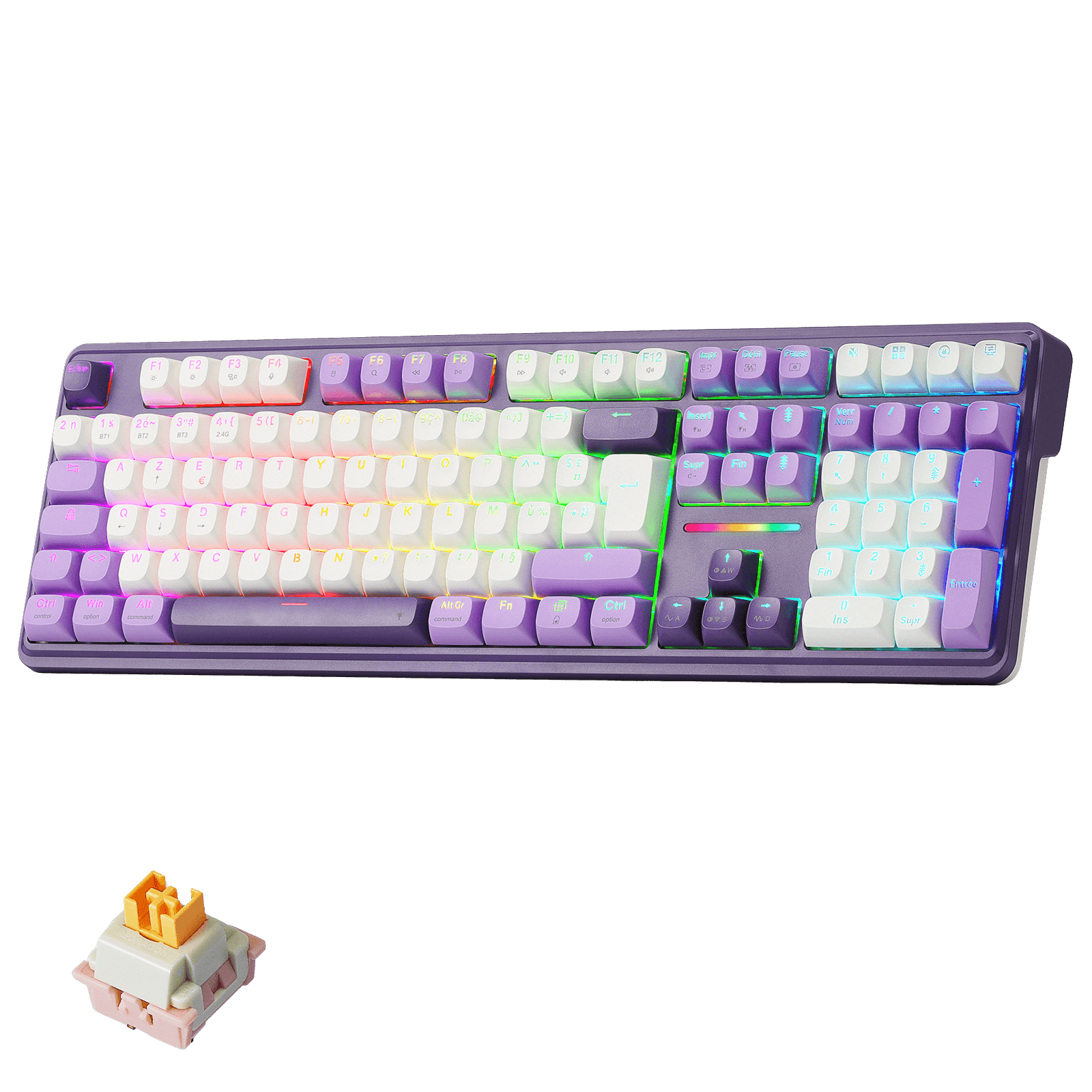 Clavier mécanique sans fil Redragon ANTONIUM K745 PRO à 108 touches, violet