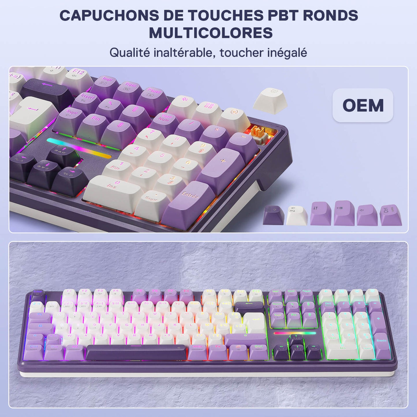 Clavier mécanique sans fil Redragon ANTONIUM K745 PRO à 108 touches, violet