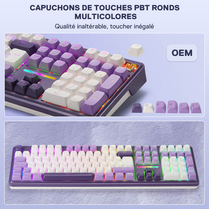 Clavier mécanique sans fil Redragon ANTONIUM K745 PRO à 108 touches, violet