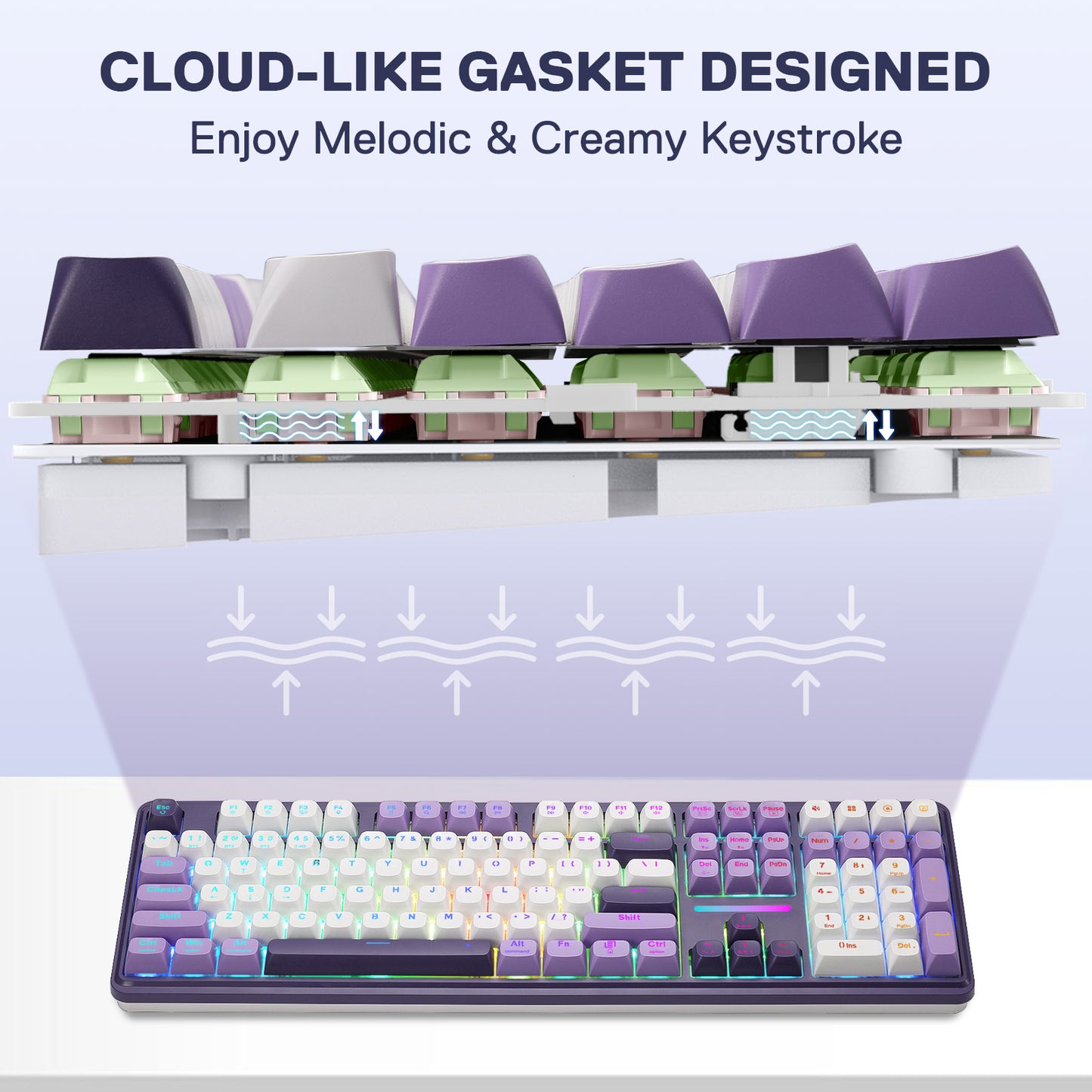 Redragon ANTONIUM K745 PRO 108 Keys Wireless Gasket Mechanical Keyboard, Purple