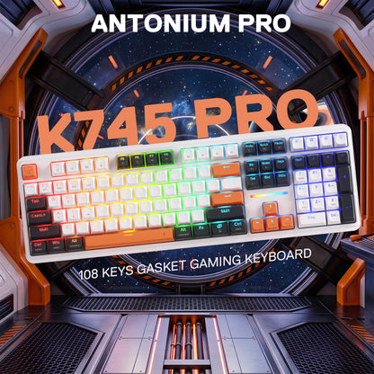 Redragon K745 Mechanical Gaming Keyboard – Win&Mac Switch, White & Orange, 108-key gasket gaming keyboard