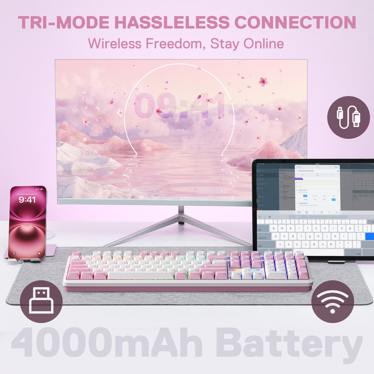 Redragon K745 PRO Wireless 108-Key Gasket RGB Gaming Keyboard, 0-Delay Tri-Mode