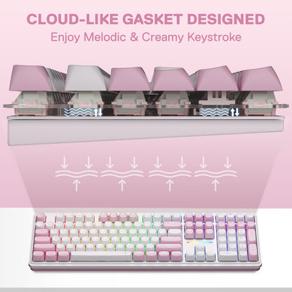 Redragon K745 PRO Wireless 108-Key Gasket RGB Gaming Keyboard, Pink Keyboard
