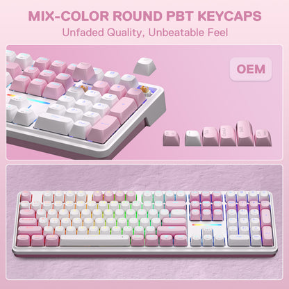 Redragon K745 PRO Wireless 108-Key Gasket RGB Gaming Keyboard, 4 Hotkeys
Extra Shortcut Keys, 0-Delay Tri-Mode, Cushioned Noise Dampening for Creamy Thocky Sound, Unfaded PBT Keycaps, PRO Software, Pink Keyboard