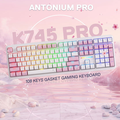 Redragon K745 PRO Wireless 108-Key Gasket RGB Gaming Keyboard, Pink