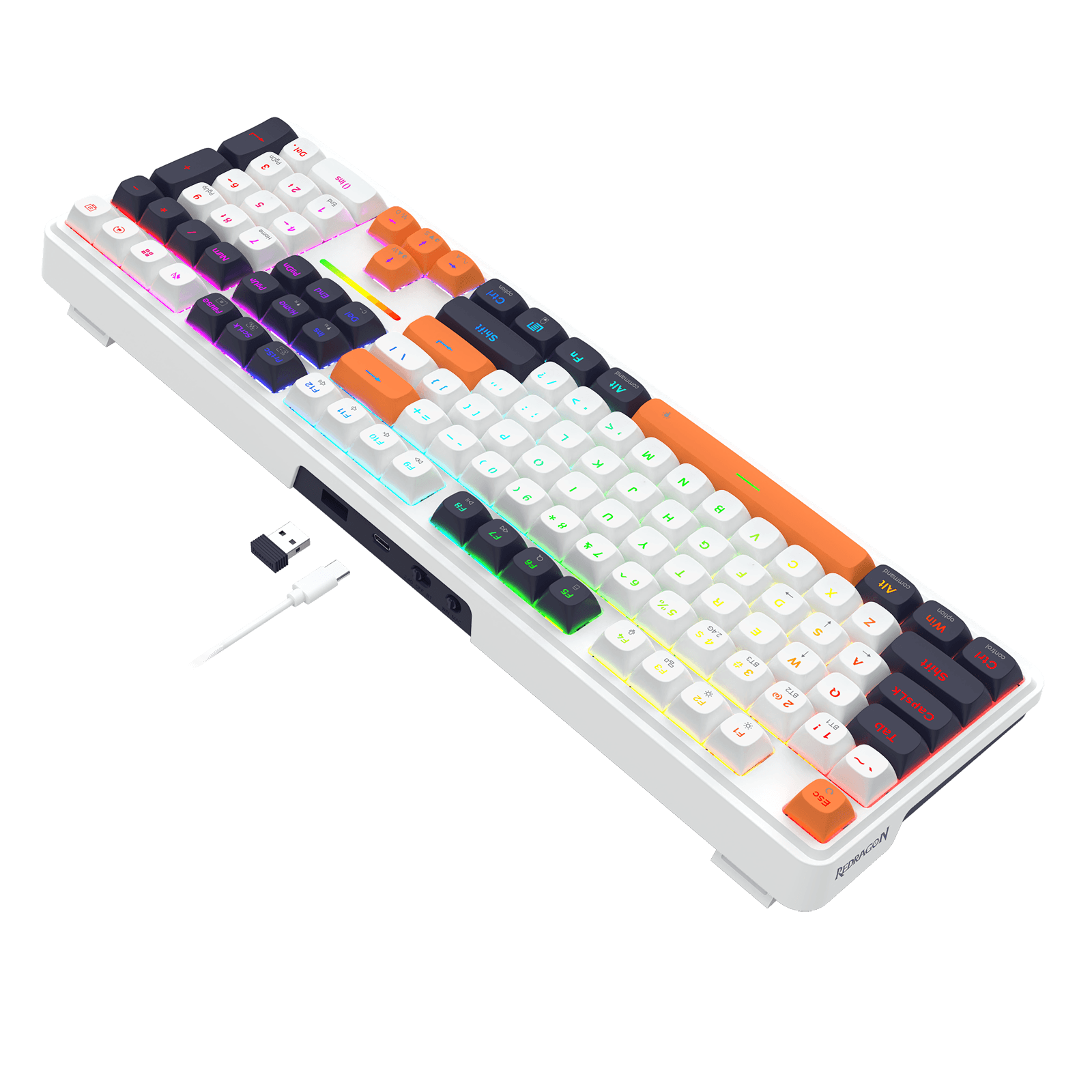 Redragon K745 Mechanical Gaming Keyboard – 3-Mode Connectivity, White & Orange
