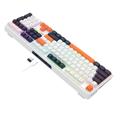 Redragon K745 Mechanical Gaming Keyboard – 3-Mode Connectivity, White & Orange