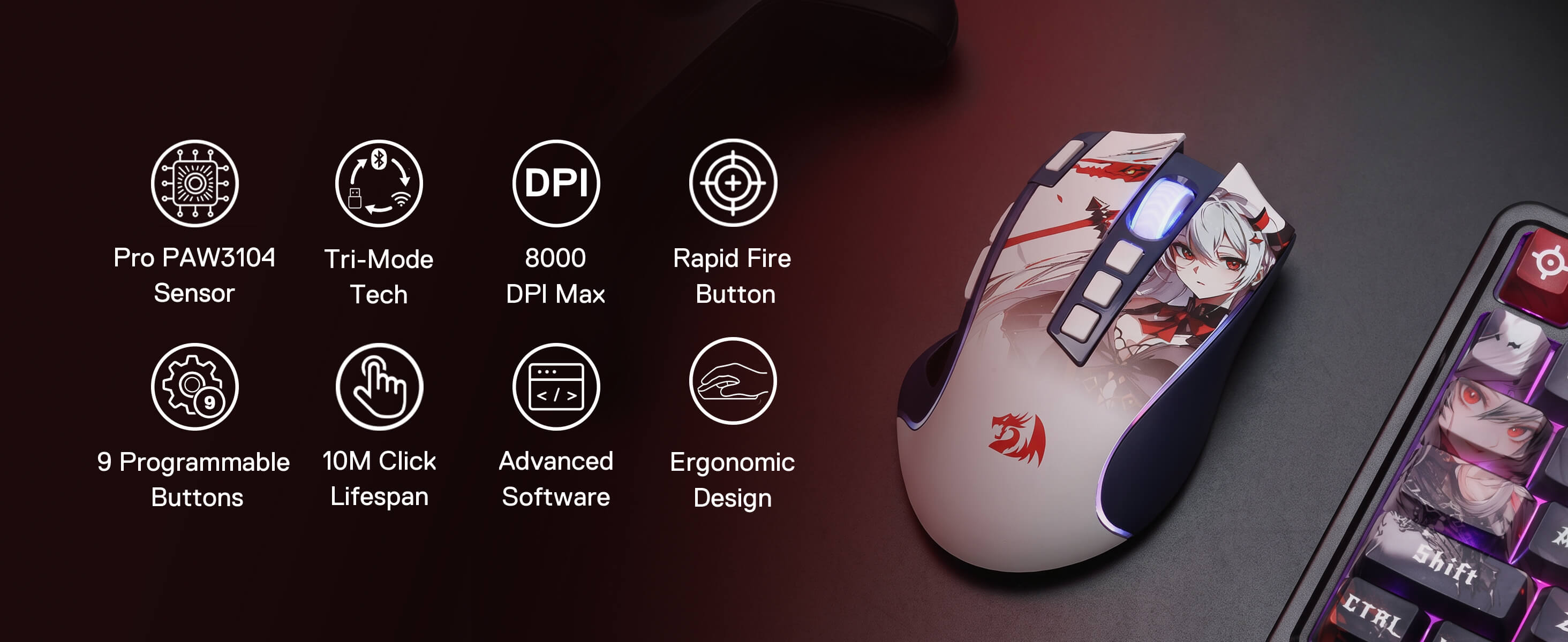Redragon Anime Keyboard & Mouse Combo, K719 PRO KB + M612AK 8000 DPI Mice
Multi-Function Control ...