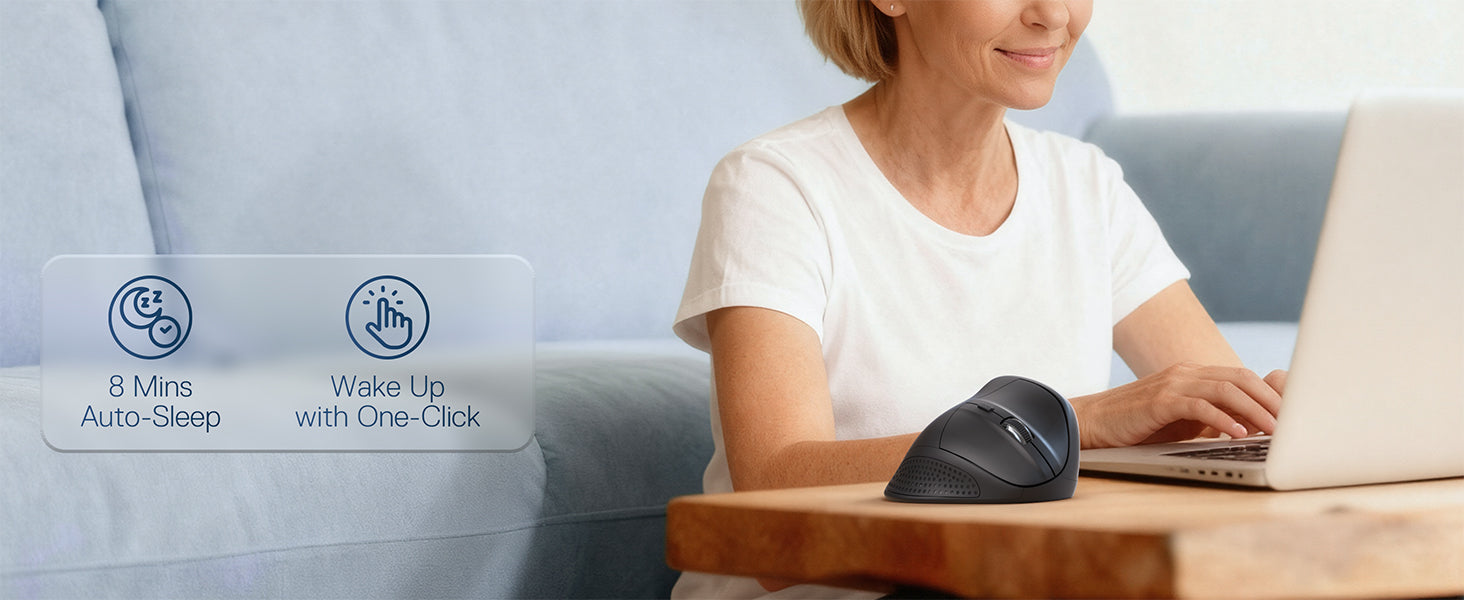 Woman using redragon mouse and a product display in the foreground