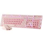 Redragon BS 8531 Wireless Keyboard & Mouse Combo, 104 Keys Low-Profile Mechanical Switch White LED Gaming Keyboard and 8000 DPI Mouse Bundle, Sakura Pink