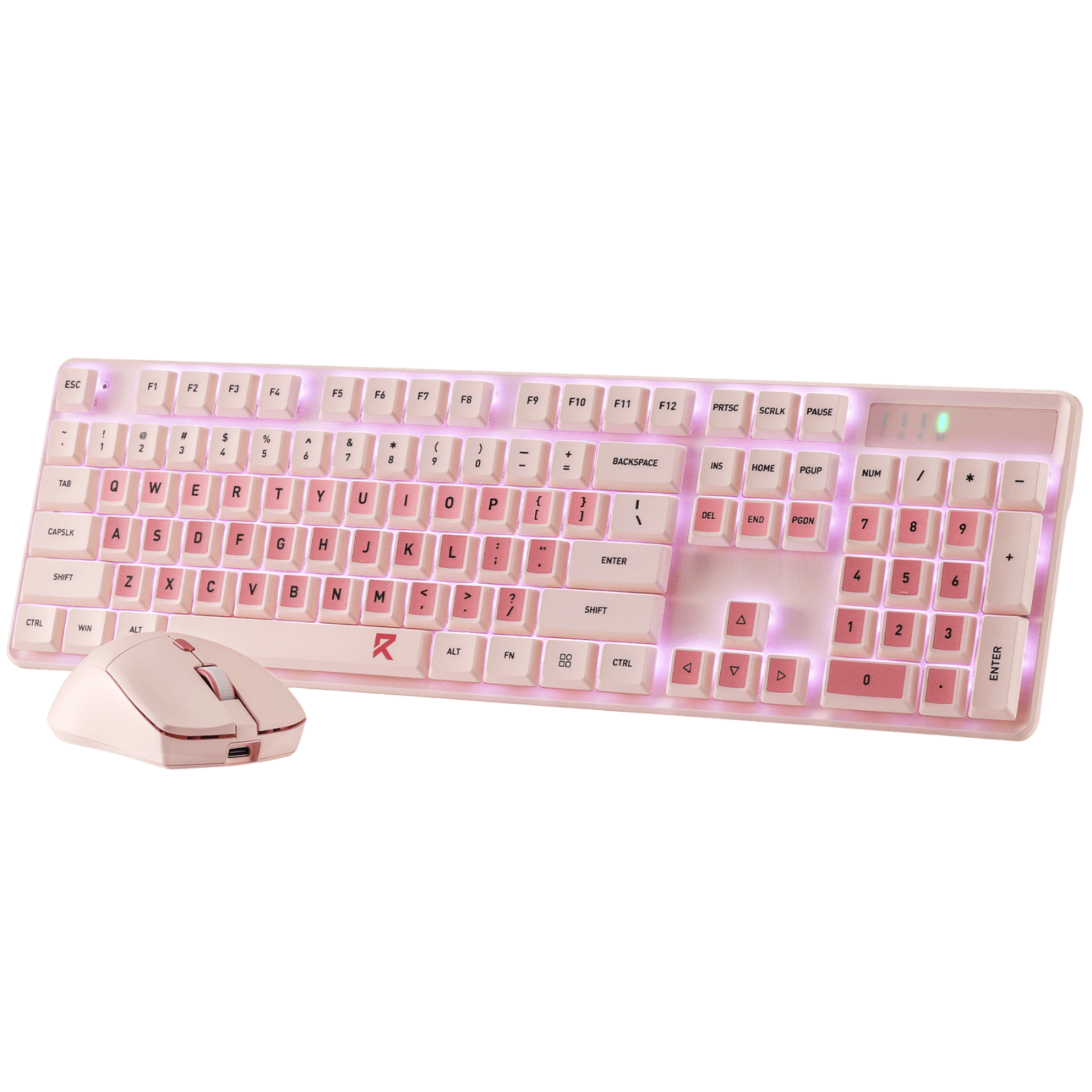 Redragon BS 8531 Wireless Keyboard & Mouse Combo, 104 Keys Low-Profile Mechanical Switch White LED Gaming Keyboard and 8000 DPI Mouse Bundle, Sakura Pink