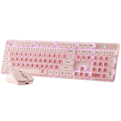 Redragon BS 8531 Wireless Keyboard & Mouse Combo, 104 Keys Low-Profile Mechanical Switch White LED Gaming Keyboard and 8000 DPI Mouse Bundle, Sakura Pink