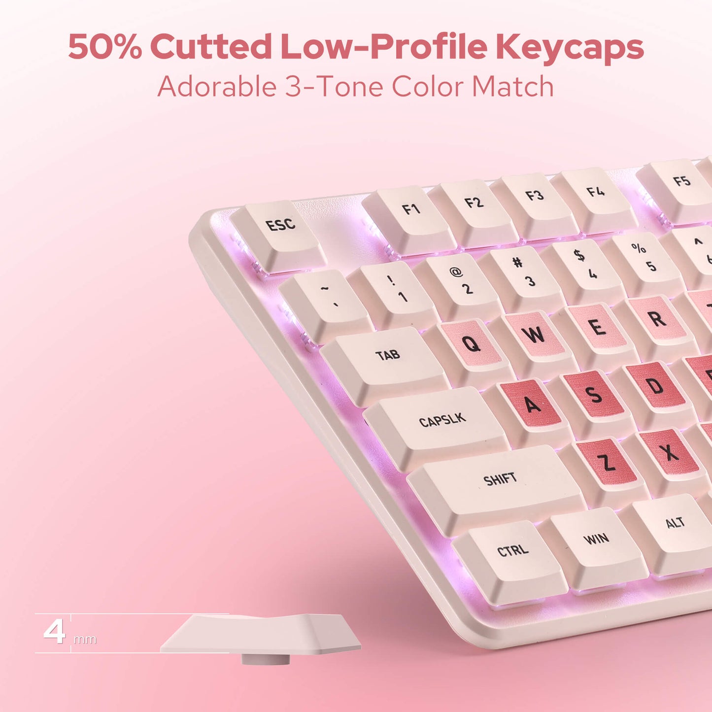 Redragon BS 8531 Wireless Keyboard & Mouse Combo, 104 Keys Low-Profile Mechanical Switch White LED Gaming Keyboard and 8000 DPI Mouse Bundle, Sakura Pink