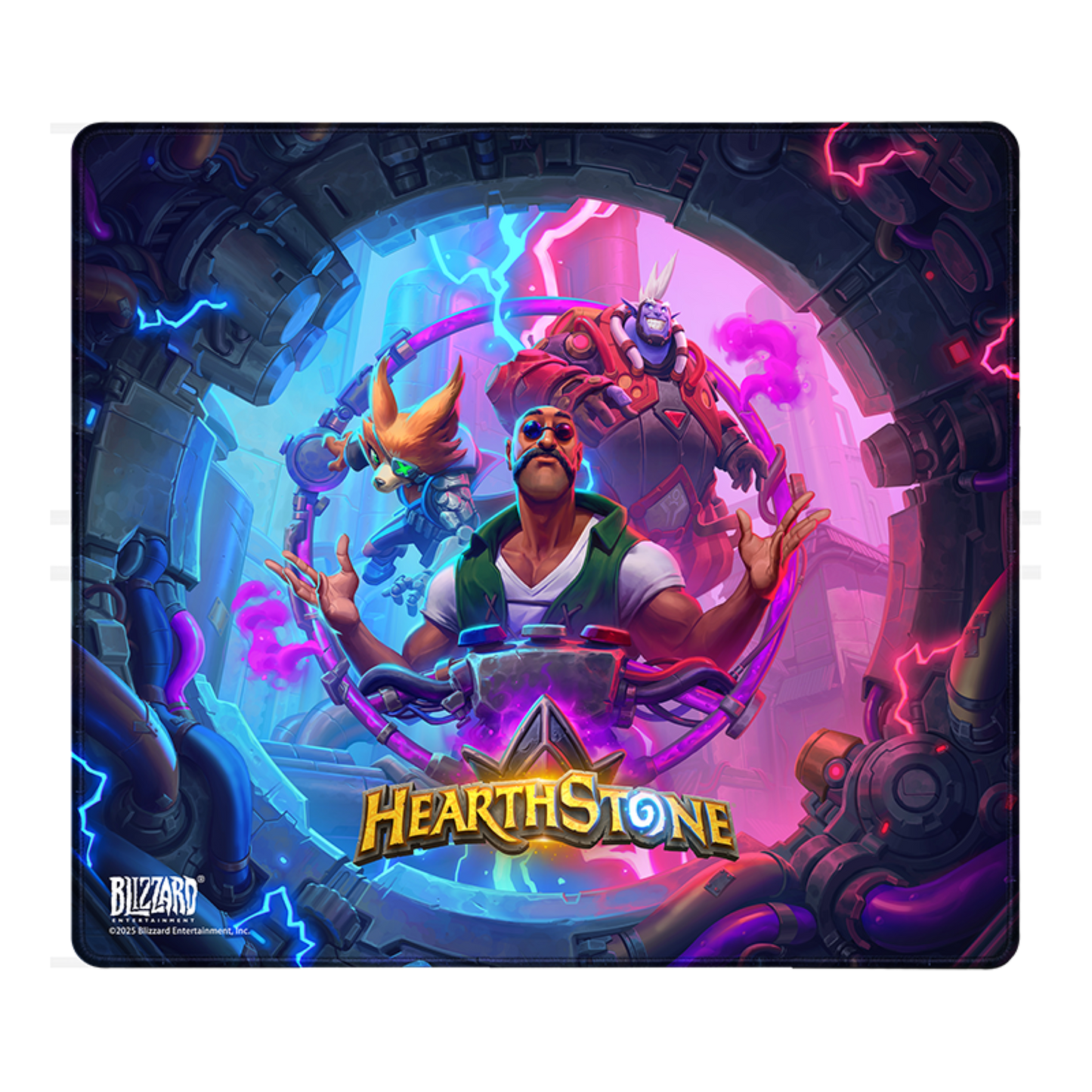 Hearthstone game mouse pad with colorful characters and game logo.  | show
