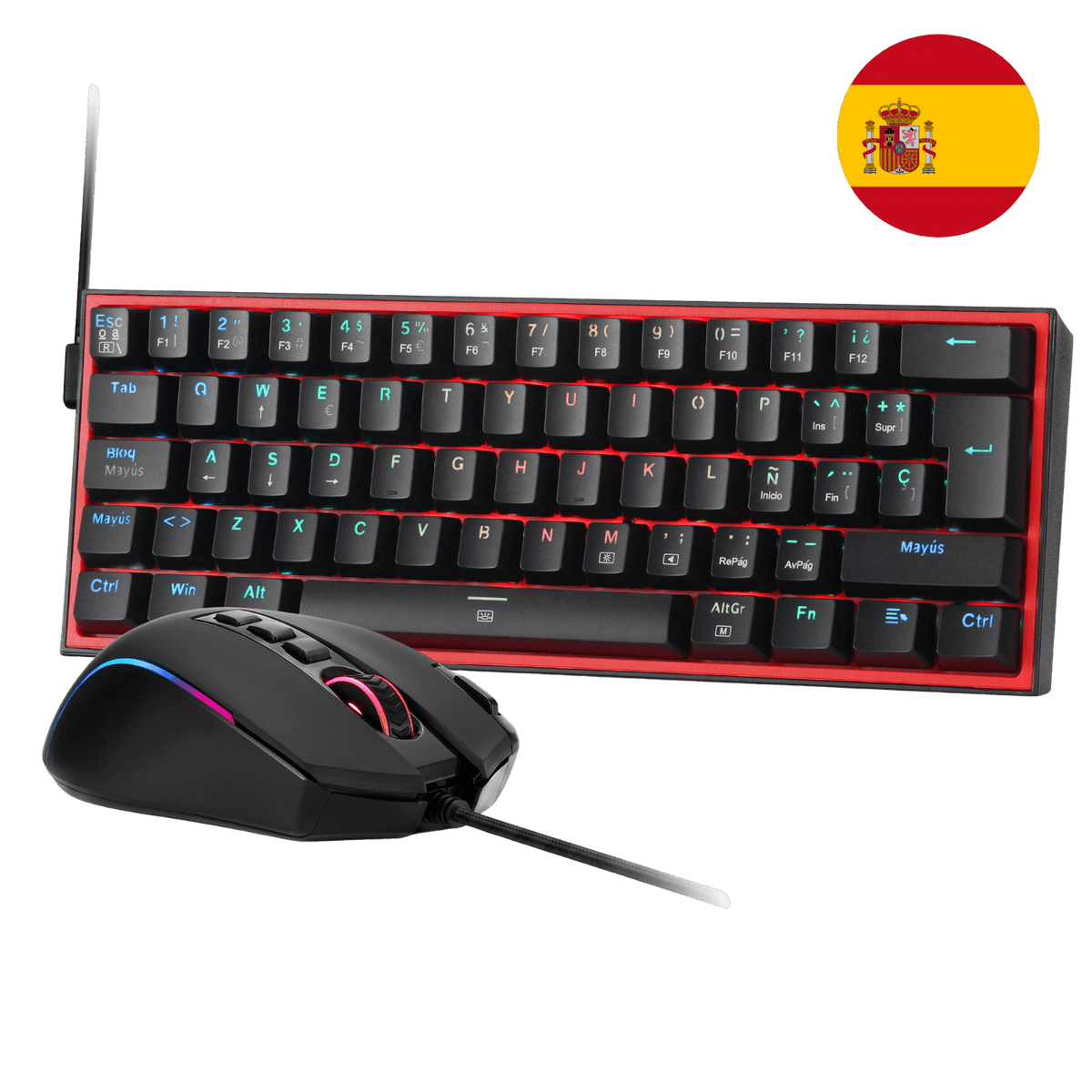 Redragon CB201 QWERTY: combo para juegos con cable Redragon CB201, diseño compacto al 60 %, modos RGB intercambiables en caliente, 5 niveles de DPI hasta 8000 DPI, 11 botones programables en el ratón, función de disparo rápido con macros y software PRO