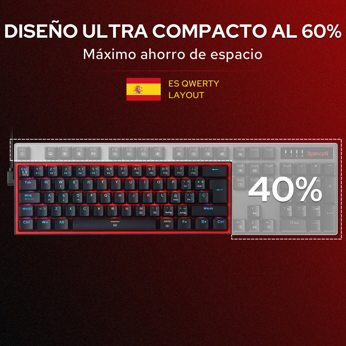 Redragon CB201 QWERTY: combo para juegos con cable Redragon CB201, diseño compacto al 60 %, modos RGB intercambiables en caliente, 5 niveles de DPI hasta 8000 DPI, 11 botones programables en el ratón, función de disparo rápido con macros y software PRO