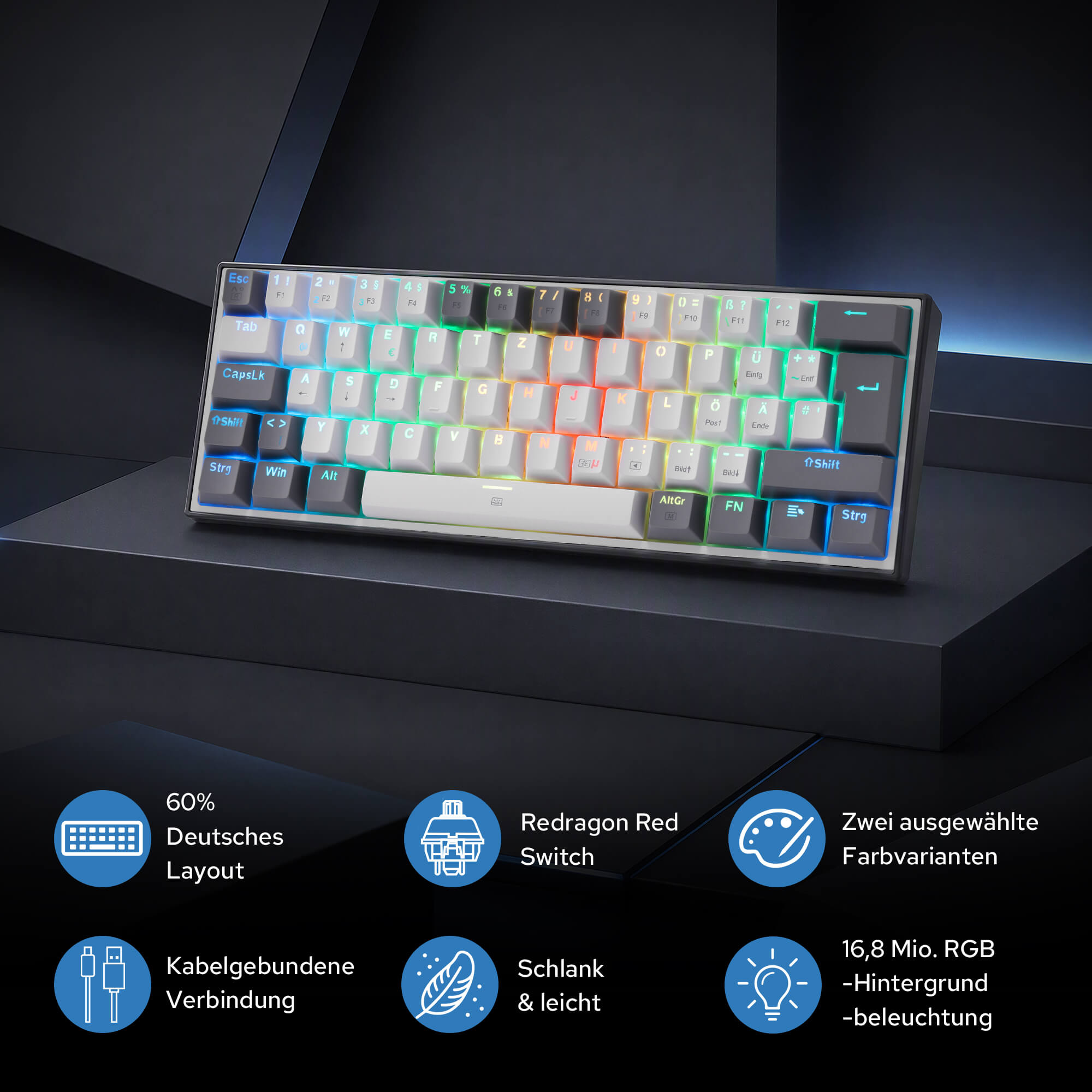 Redragon K617 Wired Gaming 60% Keyboard Mouse Combo RGB Set