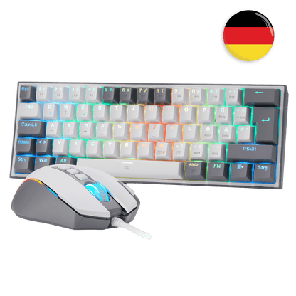 Redragon CB201 QWERTZ Redragon CB201 Kabelgebunden Gaming‑Combo 60%‑Compact‑Layout Hot‑Swap RGB‑Modi, 5 DPI‑Stufen 8000 DPI, 11 programmierbare Maustasten, Makro‑Schnellfeuer‑Funktion, PRO‑Software
