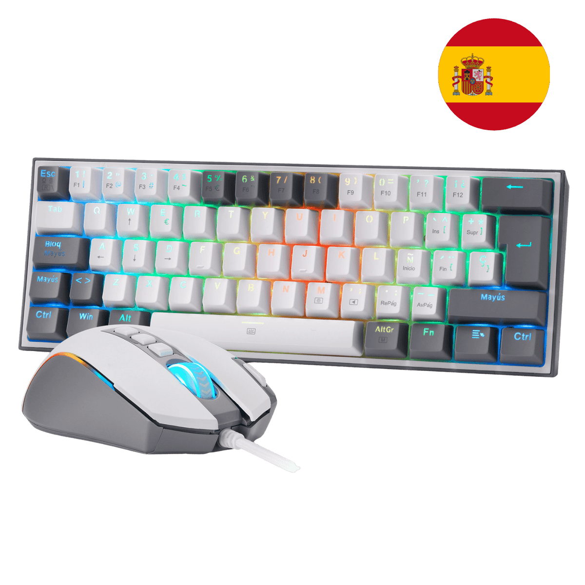 Redragon CB201 QWERTY: combo para juegos con cable Redragon CB201, diseño compacto al 60 %, modos RGB intercambiables en caliente, 5 niveles de DPI hasta 8000 DPI, 11 botones programables en el ratón, función de disparo rápido con macros y software PRO