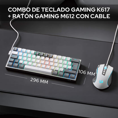 Redragon CB201 QWERTY: combo para juegos con cable Redragon CB201, diseño compacto al 60 %, modos RGB intercambiables en caliente, 5 niveles de DPI hasta 8000 DPI, 11 botones programables en el ratón, función de disparo rápido con macros y software PRO