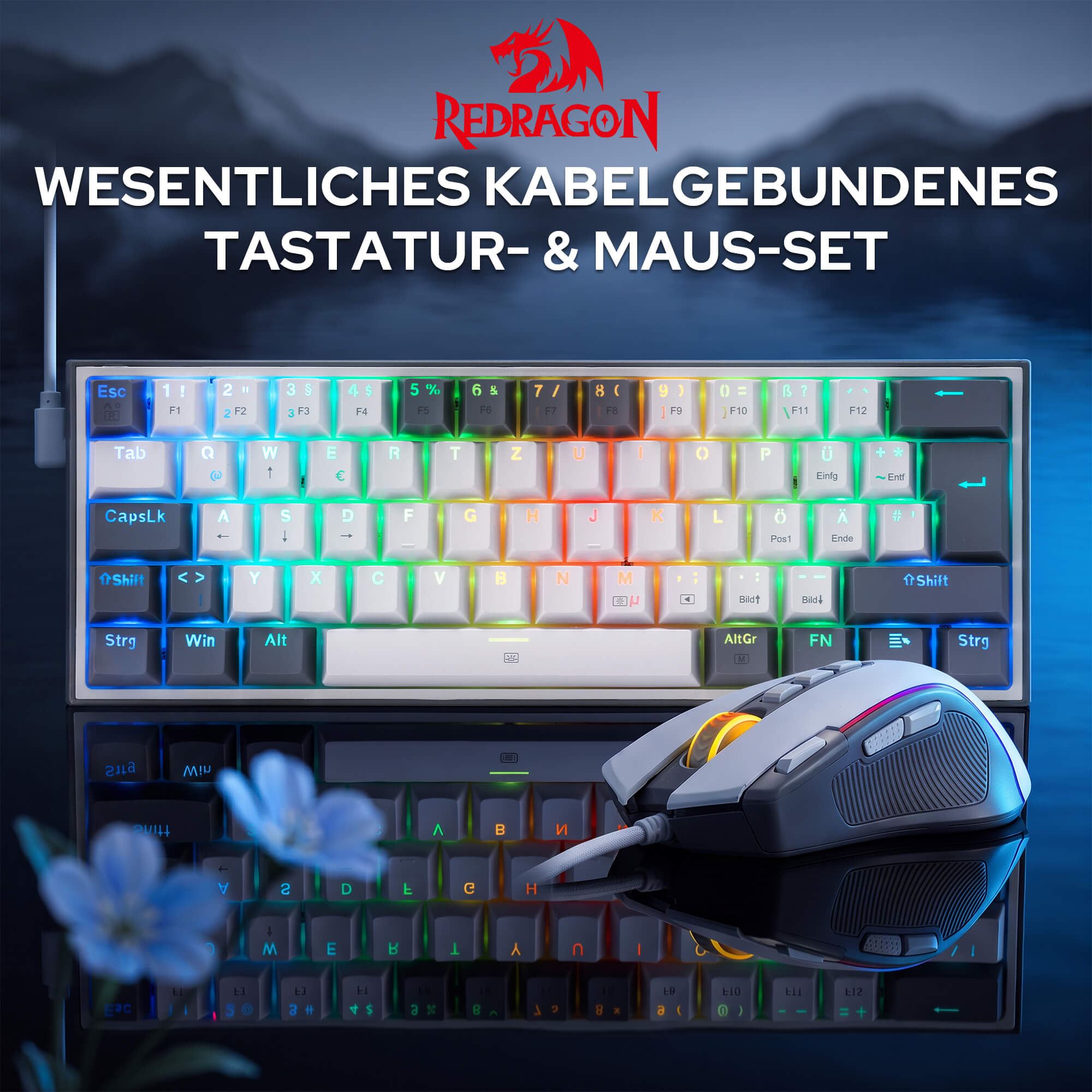 Redragon K617 Wired Gaming 60% Keyboard Mouse Combo RGB Set