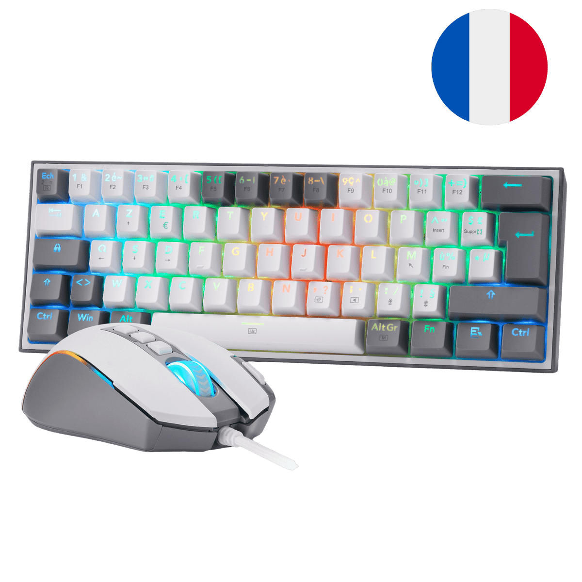  Redragon CB201  AZERTY Kabelgebunden Gaming‑Combo 60%‑Compact‑Layout Hot‑Swap RGB‑Modi, 5 DPI‑Stufen 8000 DPI, 11 programmierbare Maustasten, Makro‑Schnellfeuer‑Funktion, PRO‑Software