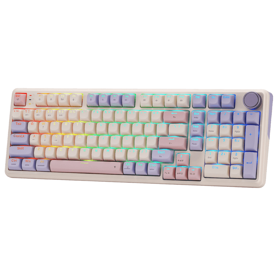 Redragon K768 PRO 100 Keys Wireless Gasket RGB Gaming Keyboard, Massive 8000 mAh PBT Mechanical Keyboard w/Hot-Swap Socket, Dedicated Knob Control & 5-Layer Noise Dampening, Custom Yolk Linear Switch | show