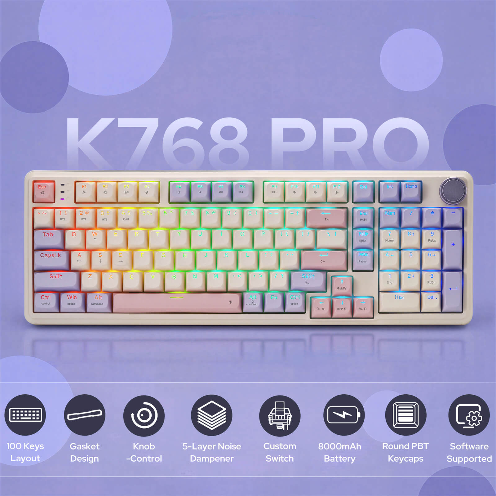 Redragon K768 PRO 100-Key Wireless RGB Mechanical Gaming Keyboard