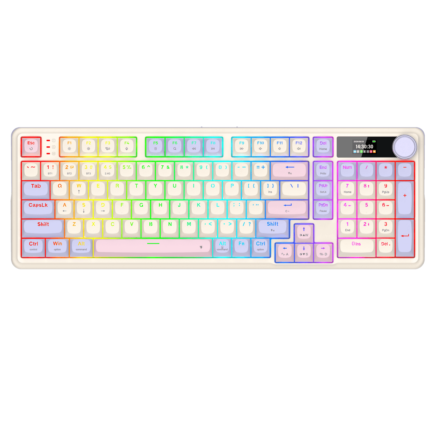 Redragon K768 PRO Wireless 100-Key Gasket Gaming Keyboard, Screen & Knob | Easy-Control LED Info Display + 8000mAh, 0-Delay Tri-Mode, Cushioned 5-Layer Noise Dampening for Creamy Thocky Sound, Practical 95% Size Violet 