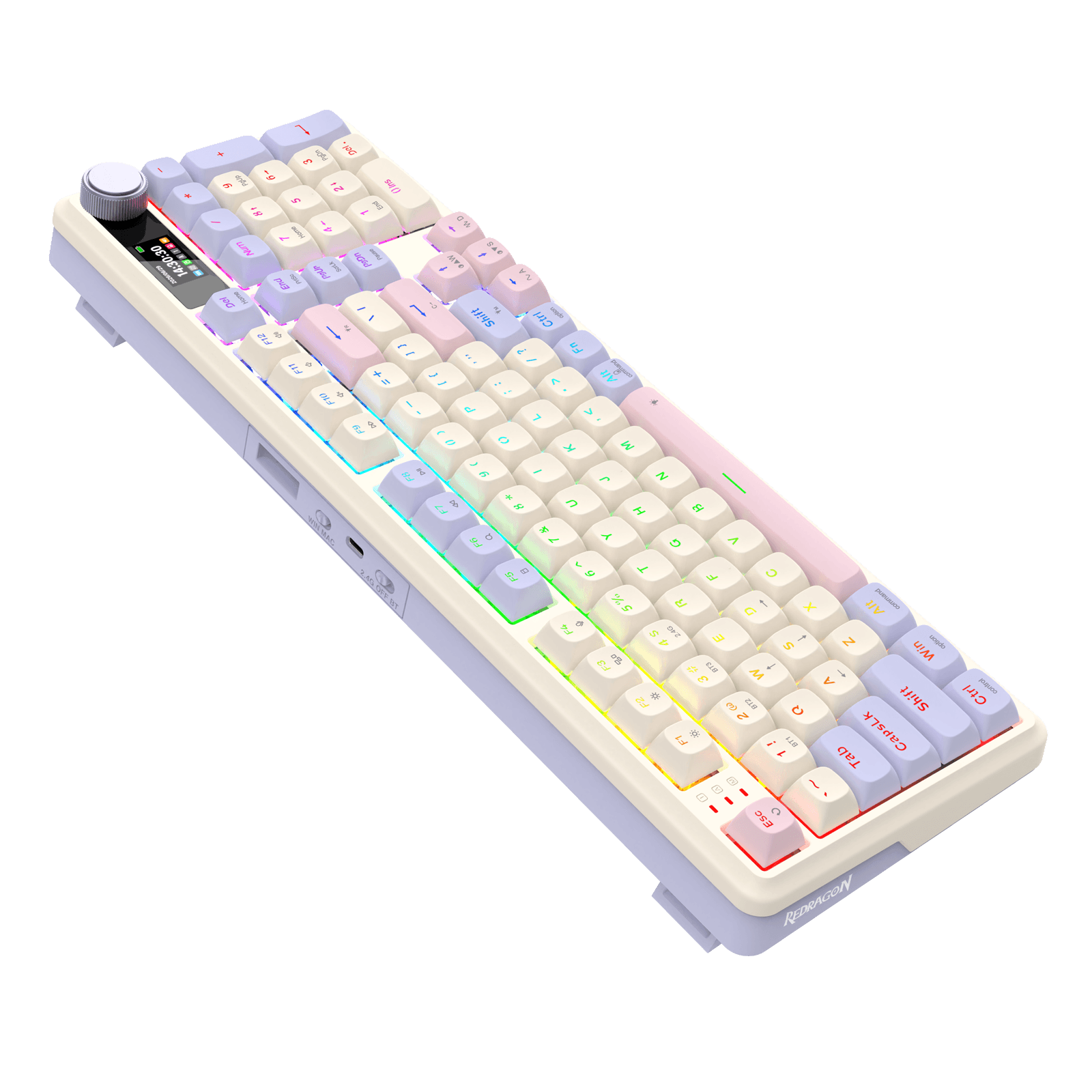 Redragon K768 PRO Wireless 100-Key Gasket Gaming Keyboard, Screen & Knob | Easy-Control LED Info Display + 8000mAh, 0-Delay Tri-Mode, Cushioned 5-Layer Noise Dampening for Creamy Thocky Sound, Practical 95% Size Violet 