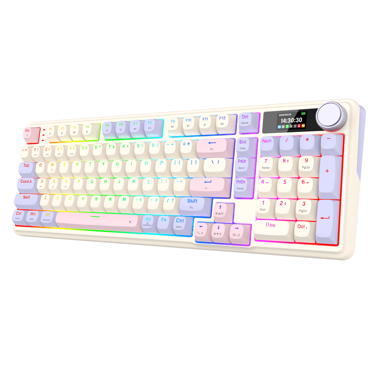 Redragon K768 PRO Wireless 100-Key Gasket Gaming Keyboard, Screen & Knob | Easy-Control LED Info Display + 8000mAh, 0-Delay Tri-Mode, Cushioned 5-Layer Noise Dampening for Creamy Thocky Sound, Practical 95% Size Violet | Show