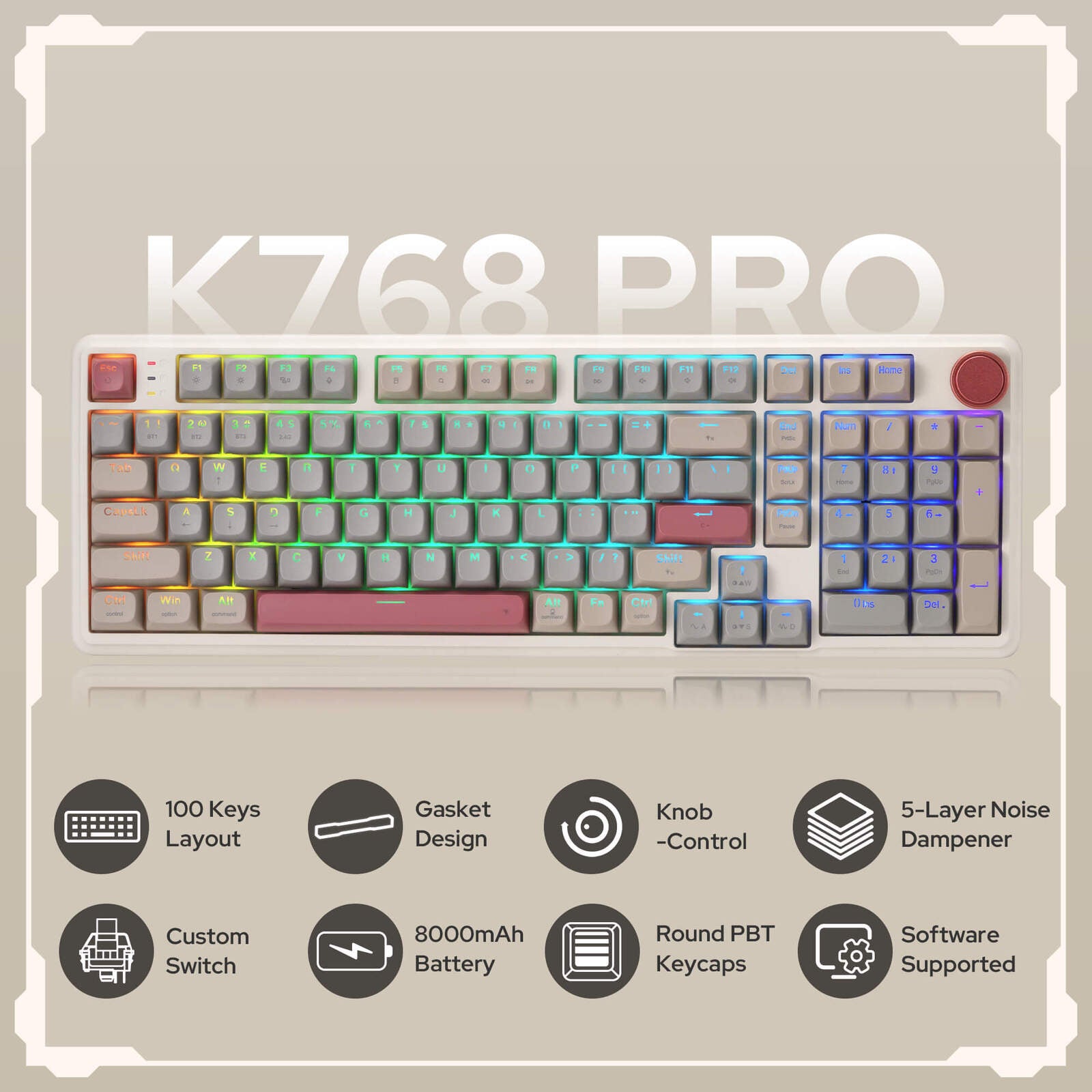 Redragon K768 PRO 100-Key Wireless RGB Mechanical Gaming Keyboard