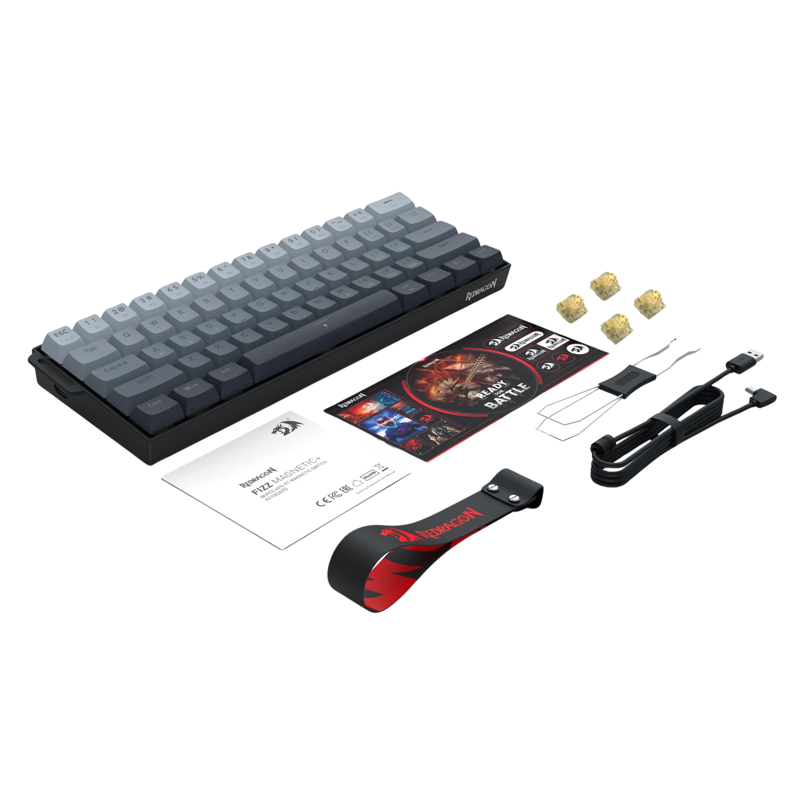 Redragon K617 HE Rapid Trigger Gaming Keyboard, 60% 61 Keys Wired Mechanical Keyboard w/Adjustable Hyper-Fast Actuation, Dedicated Hall Effect Magnetic Switch, PBT Gradient Keycap Strap Version