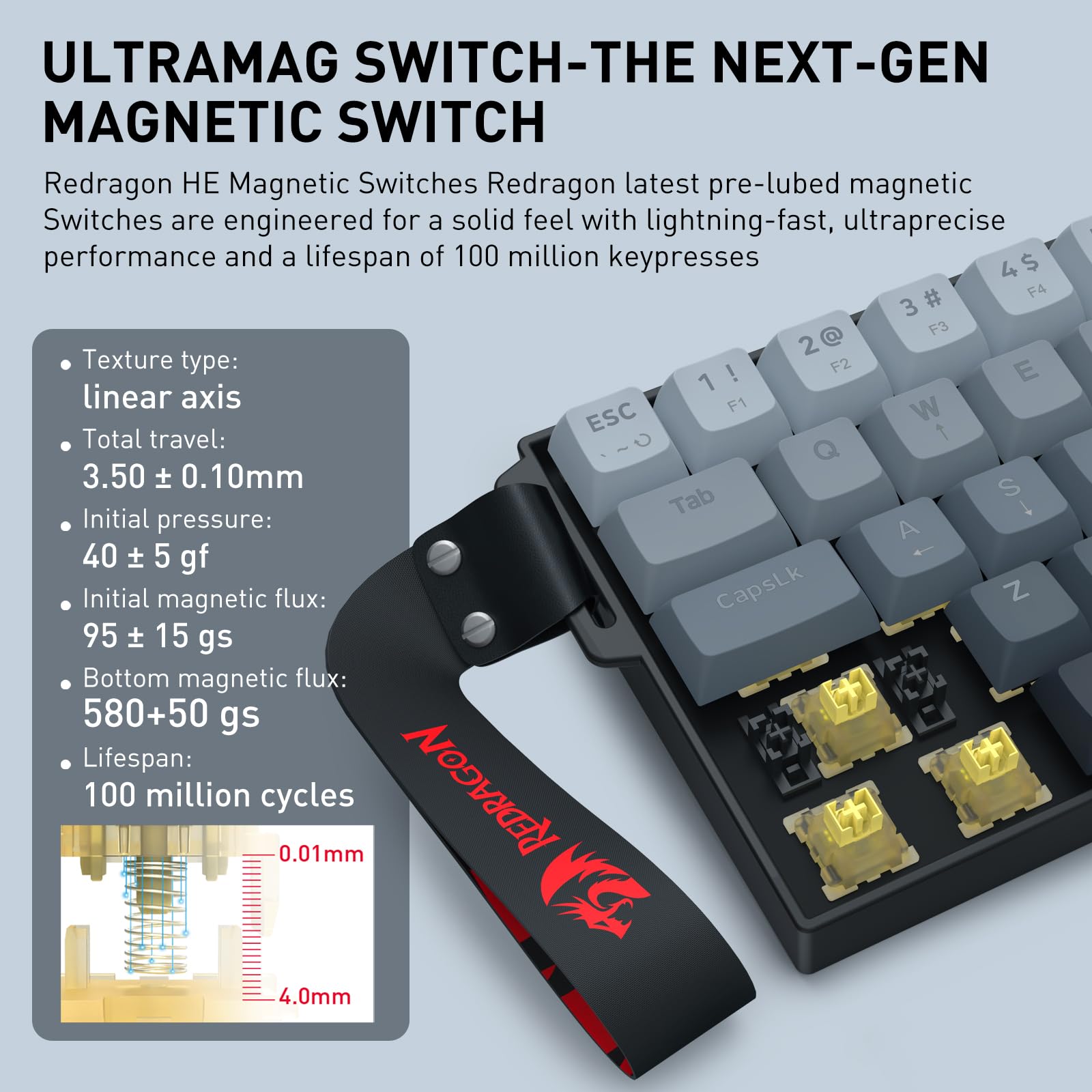 Redragon K617 HE Rapid Trigger Gaming Keyboard, 60% 61 Keys Wired Mechanical Keyboard w/Adjustable Hyper-Fast Actuation, Dedicated Hall Effect Magnetic Switch, PBT Gradient Keycap Strap Version