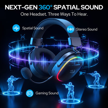 Redragon H831 4-Mode Wireless Gaming Headset, 
360° Spatial Sound