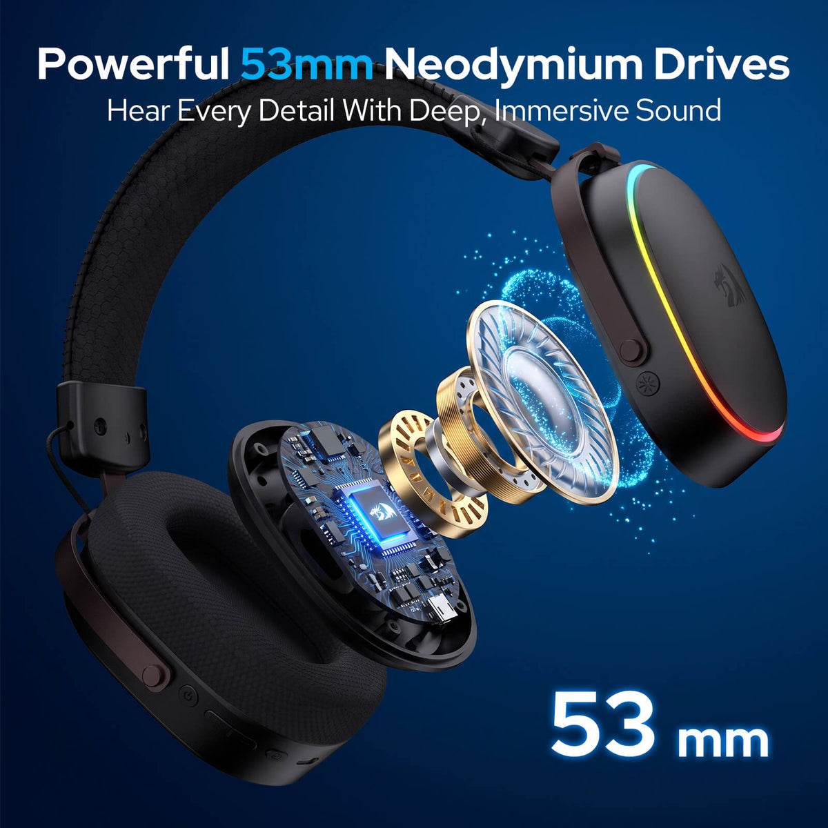 Redragon H831 4-Mode Wireless Gaming Headset, 53mm Drivers
