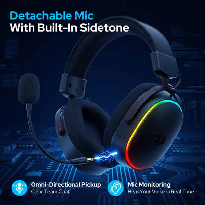 Redragon H831 4-Mode Wireless Gaming Headset, Detachable Mic with Voice Monitoring