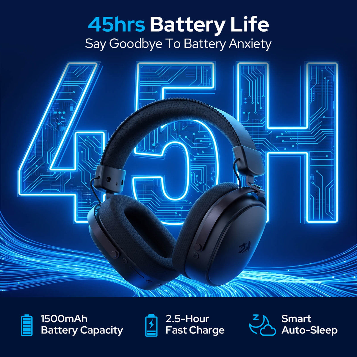Redragon H831 4-Mode Wireless Gaming Headset, 53mm Drivers, 45Hr+ Battery
