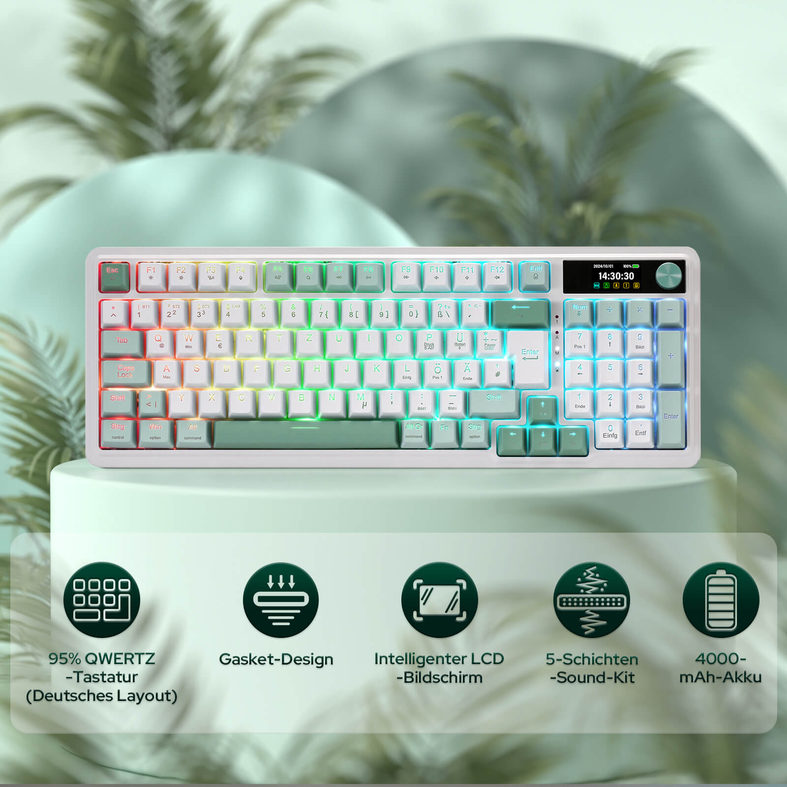 Redragon K719 PRO QWERTZ Kabellose Gasket Gaming‑Tastatur 96%‑Layout
Hot‑Swap Yolk‑Linear‑Schalter TFT‑Display GIF‑Support Drehknopf 